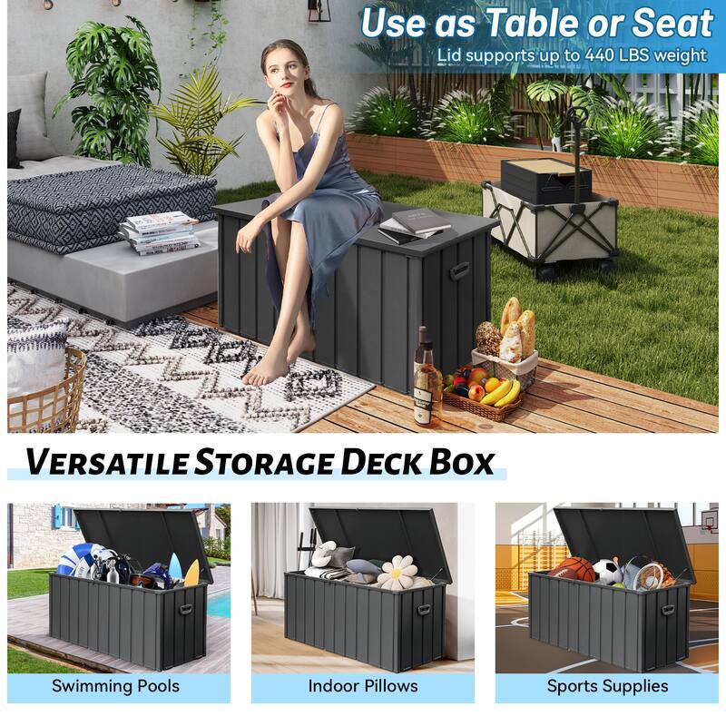 100 Gallon Metal Deck Box Built-in a Oxford Fabric Storage Bag, Lockable & Waterproof Outside Patio Storage Box