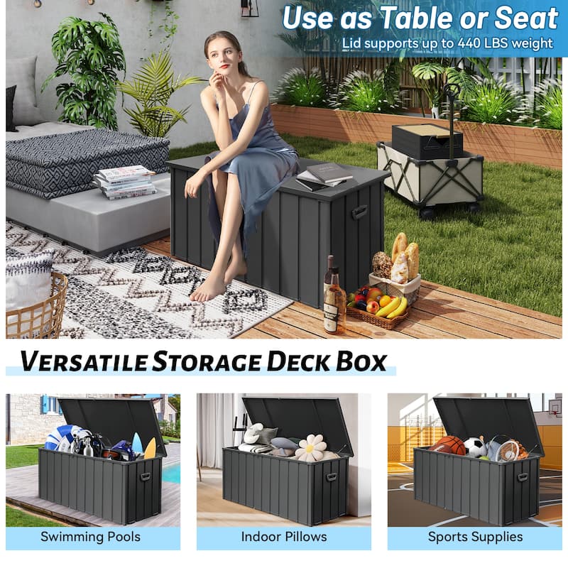 Outdoor Storage Box, 200 Gallon Metal Deck Box Built-in a Oxford Fabric Storage Bag, Lockable & Waterproof Patio Storage Box
