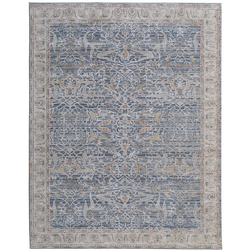 Grand Bazaar Hyannis Machine Made Ikat Transitional Area Rug - 9'0" x 12'8" - Blue/Taupe/Ivory