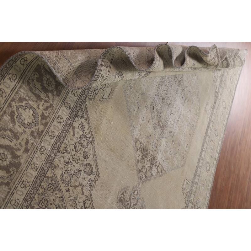 Hand Knotted Oriental 100% Wool Carpet Traditional Medallion Beige & Ivories Mashad Area Rug - 11' 4'' X 8' 1''