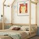 preview thumbnail 5 of 7, Natural Full Floor House Bed wRoof Framed Headboard and Guardrails