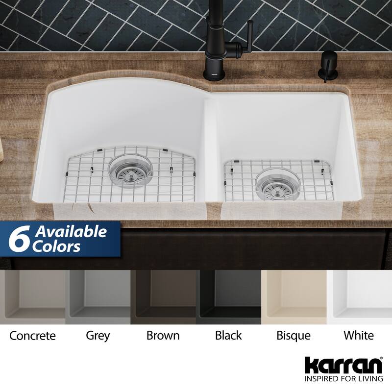 Karran Undermount Quartz 32 in. 60/40 Double Bowl Kitchen Sink Kit