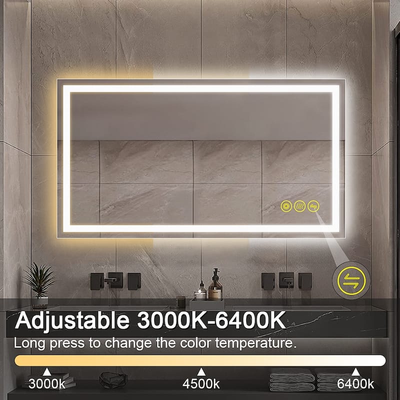 GlareGuard 24x40" Rectangular Anti-Fog Dimmable Backlit LED Bathroom Vanity Mirror - Clear