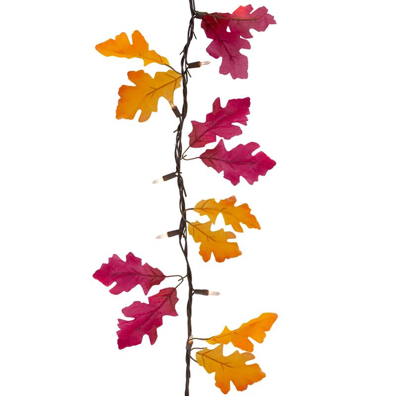 35-Count Fall Harvest Leaves Mini Light Garland Set, 8.75ft Brown Wire