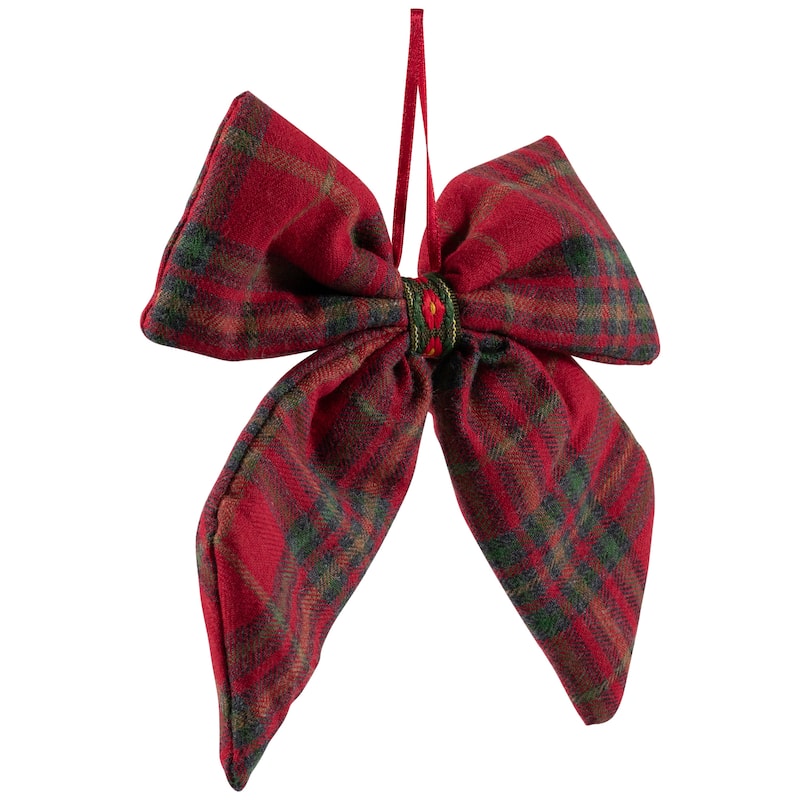 Plush Plaid Bow Christmas Ornaments - 7.5" - Set of 4
