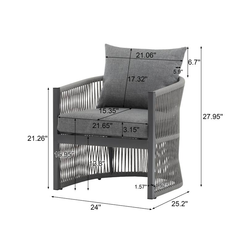 Modern Curved Aluminum Lounge Chair with Rope-Weave Design and Cushioned Comfort