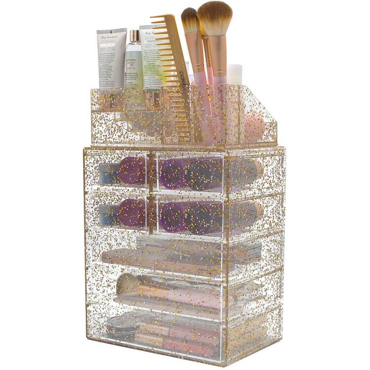 Sorbus Glitter Makeup and Jewelry Storage Case Display Set (Style 1) - 3 Large, 4 Small Drawers