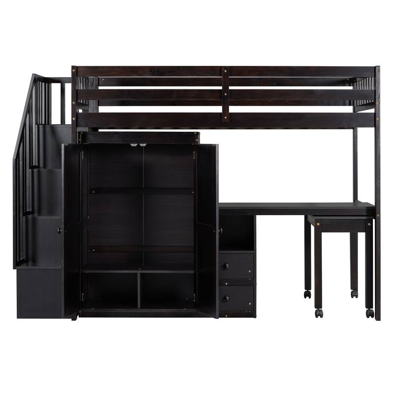 Space-Saving Twin Loft Bed with Playhouse-Inspired Design, Side Storage, Desk, and Wardrobe - Perfect for Kids & Teens