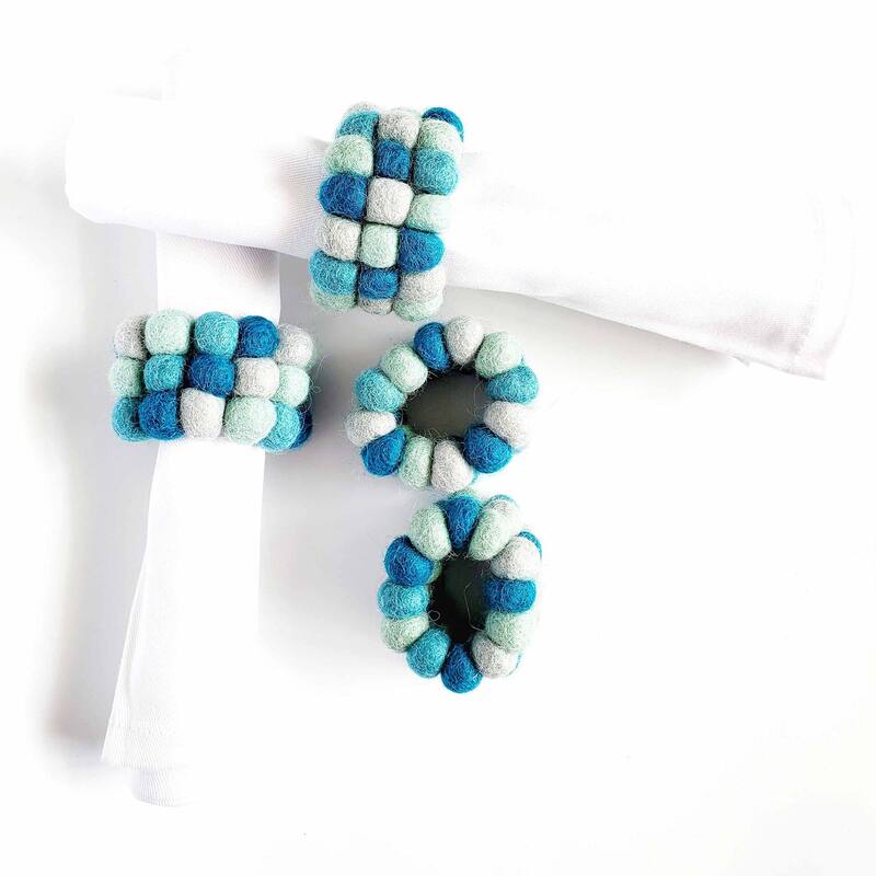 Felt Three Strand Napkin Rings, Set of 4 - 4 Ocean Sky 