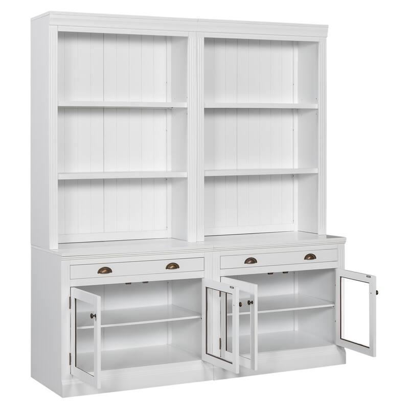 83.4" Tall Bookshelf with LED Lights, 2 Glass Doors & 1 Drawer for Living Room, Home Office