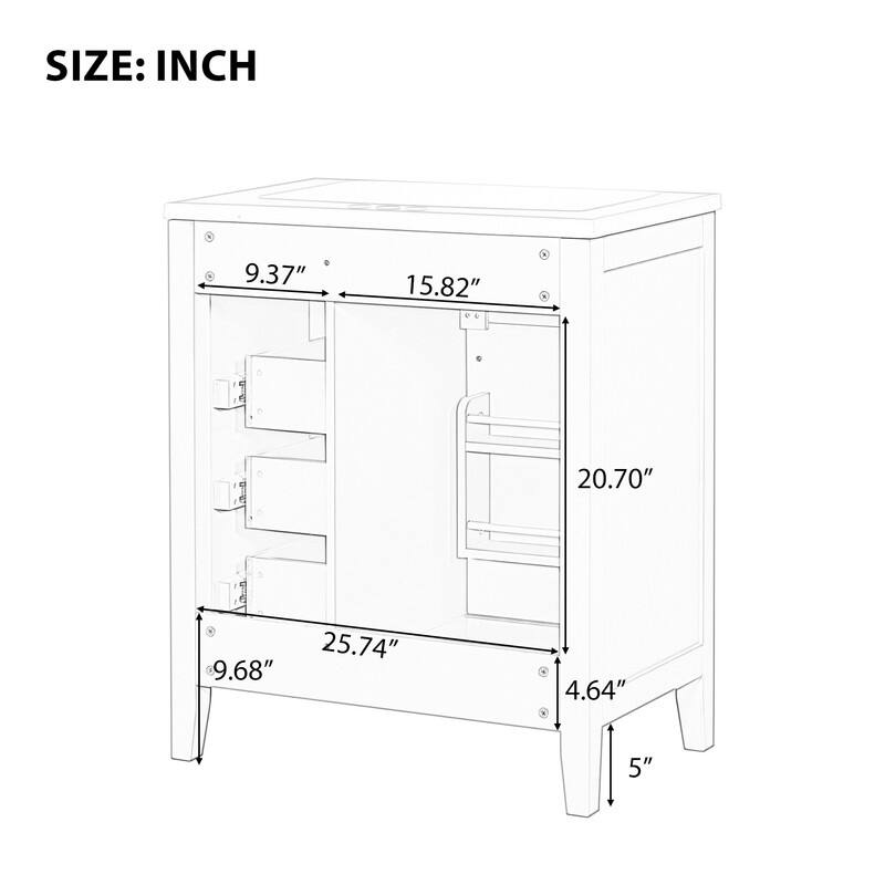 30" Bathroom Vanity with Sink Combo, White Bathroom Cabinet with Drawers, Solid Frame and MDF Board