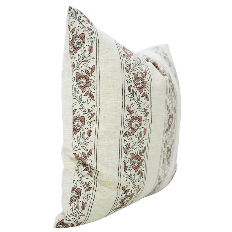 Fabdivine Brown Linen Blend 22x22 Inch Floral Cushion Cover for Chair, Sofa Bed Square Farmhouse Pillowcase, Flower Buta