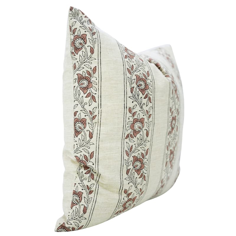 Fabdivine Soft Pure Linen Pink Fall or Home Décor Floral Cushion Cover for Boho Farmhouse Sofa 12x20 Inch Rectangle, Khushi