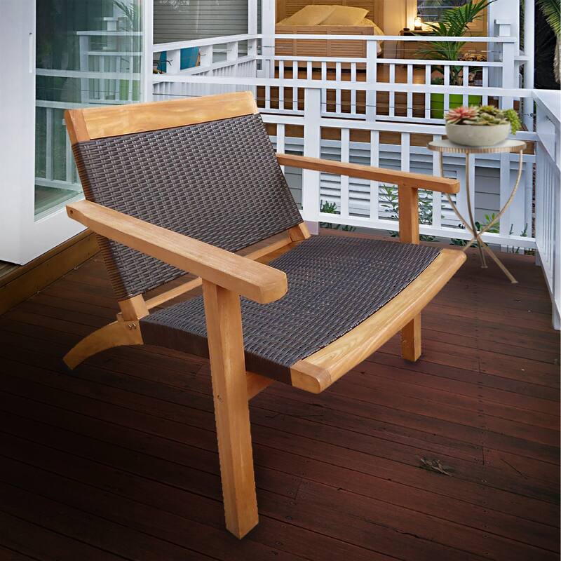 Chic Teak Paris Teak Wood Patio Lounge and Dining Chair, Black