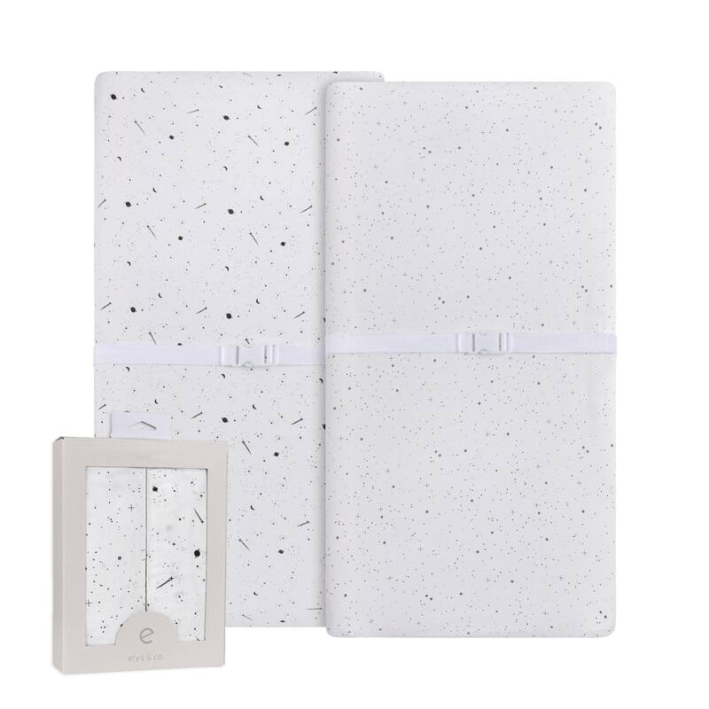 Ely's & Co. Baby Fitted Changing Pad Cover - Cradle Sheet Set - 2 Pack - 32" x 16" - Black & White Celestial