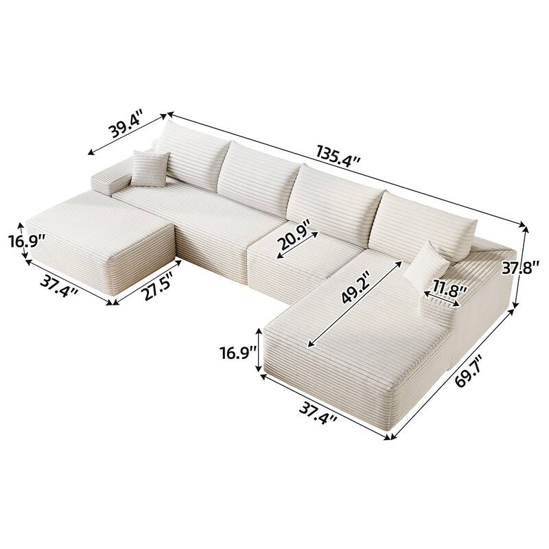 Floor Standing Symmetrical Sectional Sofa with Chaise and Ottoman
