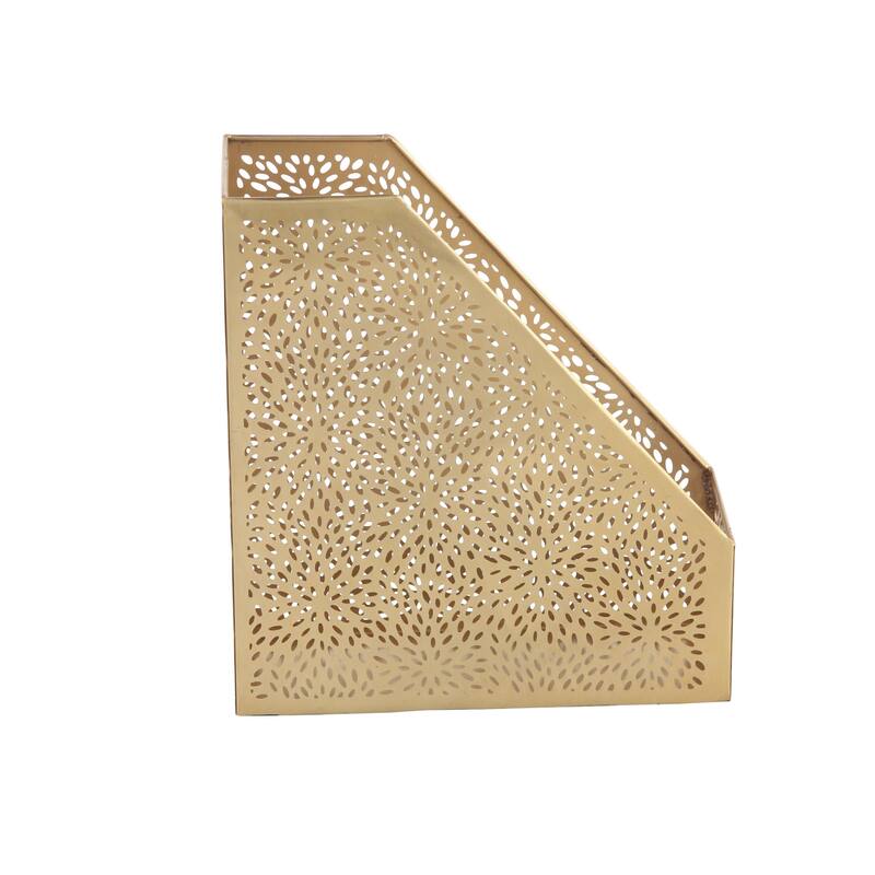 Metal Floral Single Slot Magazine Holder with Laser Carved Design - Gold - CosmoLiving by Cosmopolitan