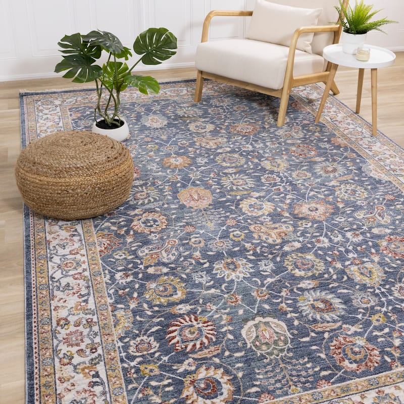 Olivia Collection - Classic Elegant Border Area Rug - 7'10" x 10'2" - Blue