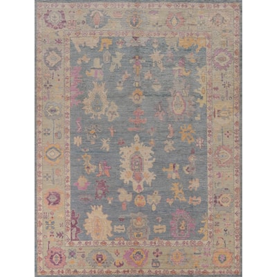 Hand Knotted Oriental 100% Wool Carpet Transitional All-Over Navy Blue & Blues Oushak Area Rug - 10' 2'' X 8' 5''