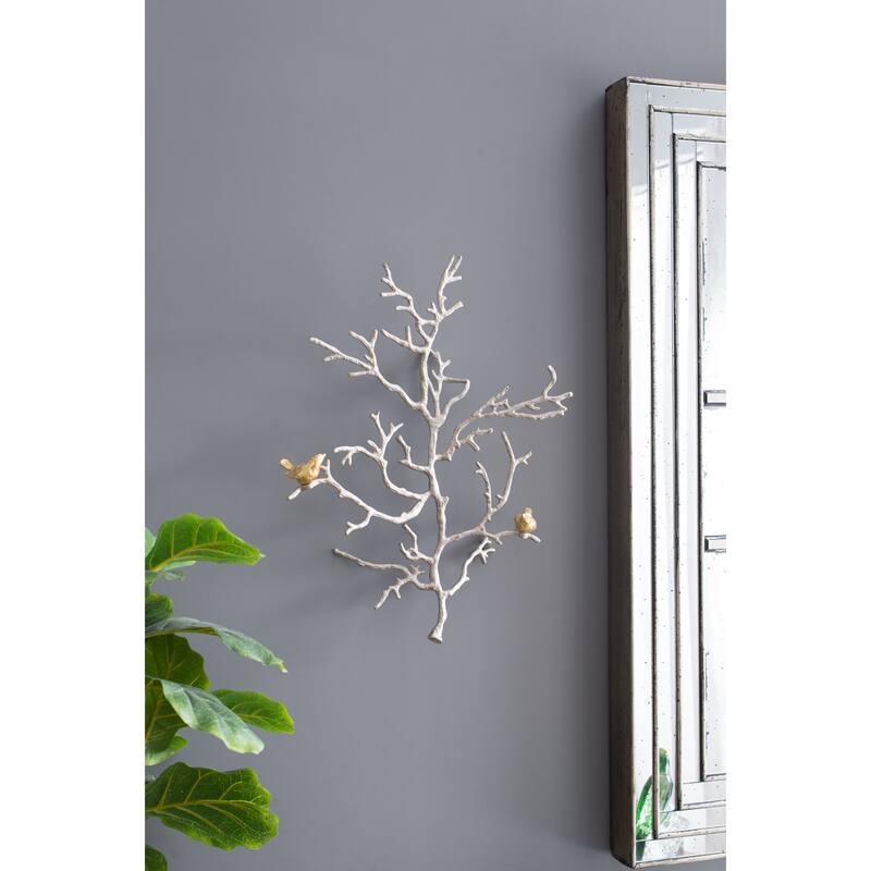 Modern Metal Branch Wall Decor Set of 2 with Bird Accents, for Living Room Office and Entryway Decor