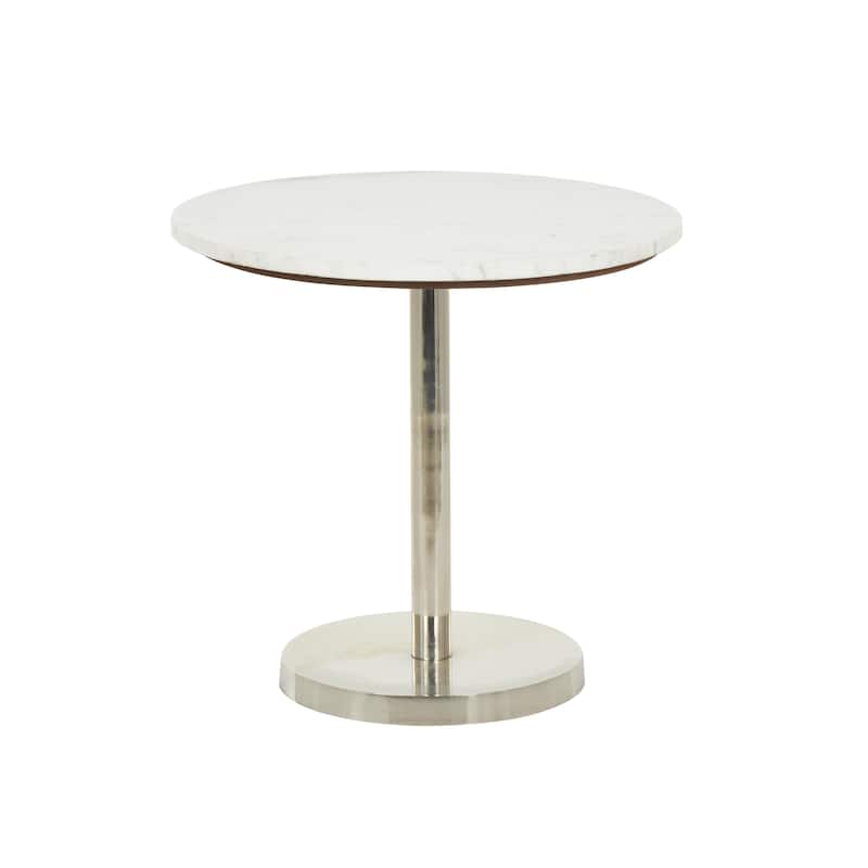 Metal Geometric Pedestal Side End Accent Table with White Marble Tabletop - Silver or Gold- Roche River Decor