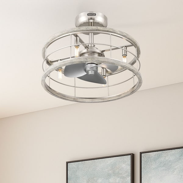 slide 2 of 14, Hunter 22 inch Bridgette Fandelier Ceiling Fan w/ Light, Remote - Modern, Industrial, Farmhouse - Small Spaces Brushed Nickel