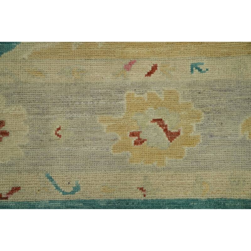 Vegetable Dye Wool Oushak Turkish Area Rug, Floral Geometric Carpet - 10' 11'' X 8' 5''