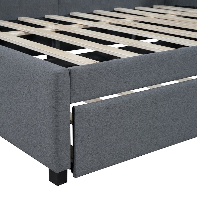 Modern Style Full Size Linen Upholstered Daybed with Trundle for Bedroom