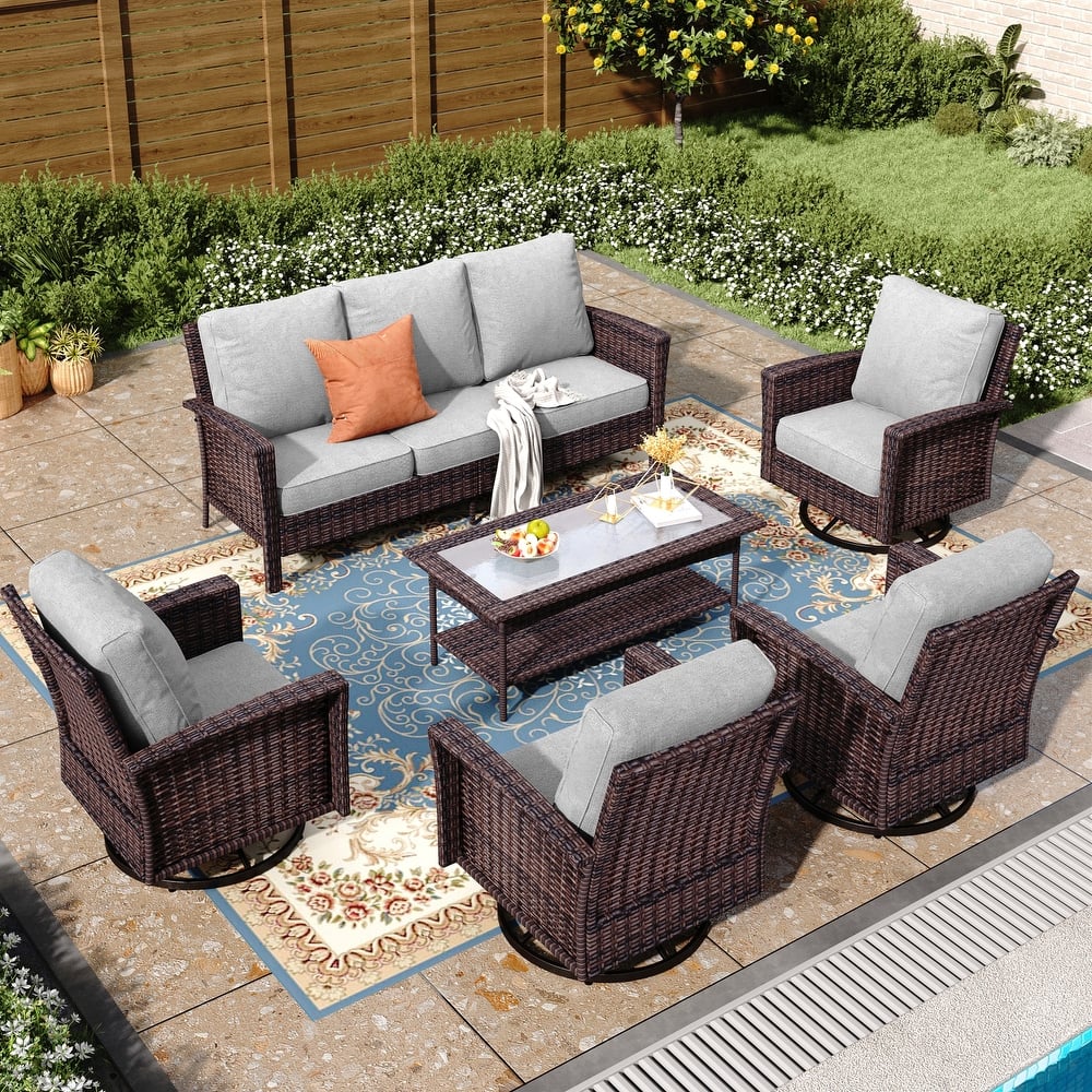 MAISON ARTS Extra-Large Patio Wicker Sofa Conversation Set with Coffee Table, Oversize Seat with 5.5'' Thick Padded Cushion