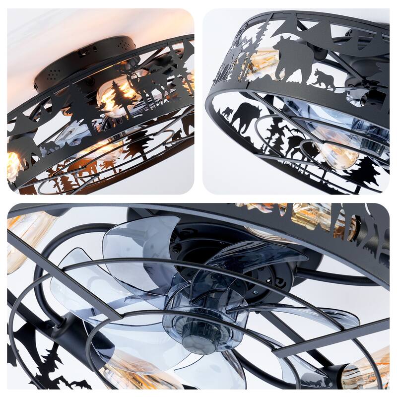 20Inch Ceiling Fans with Remote Control,6 Speed Reversible Flush Mount Low Profile Rustic - N/A