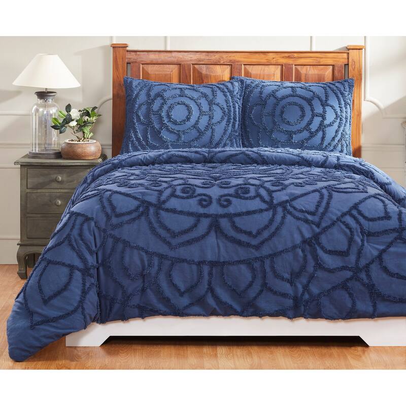 Better Trends Cleo Comforter Set 100% Cotton Tufted Floral Design Soft Plush Chenille Machine Washable Tumble Dry