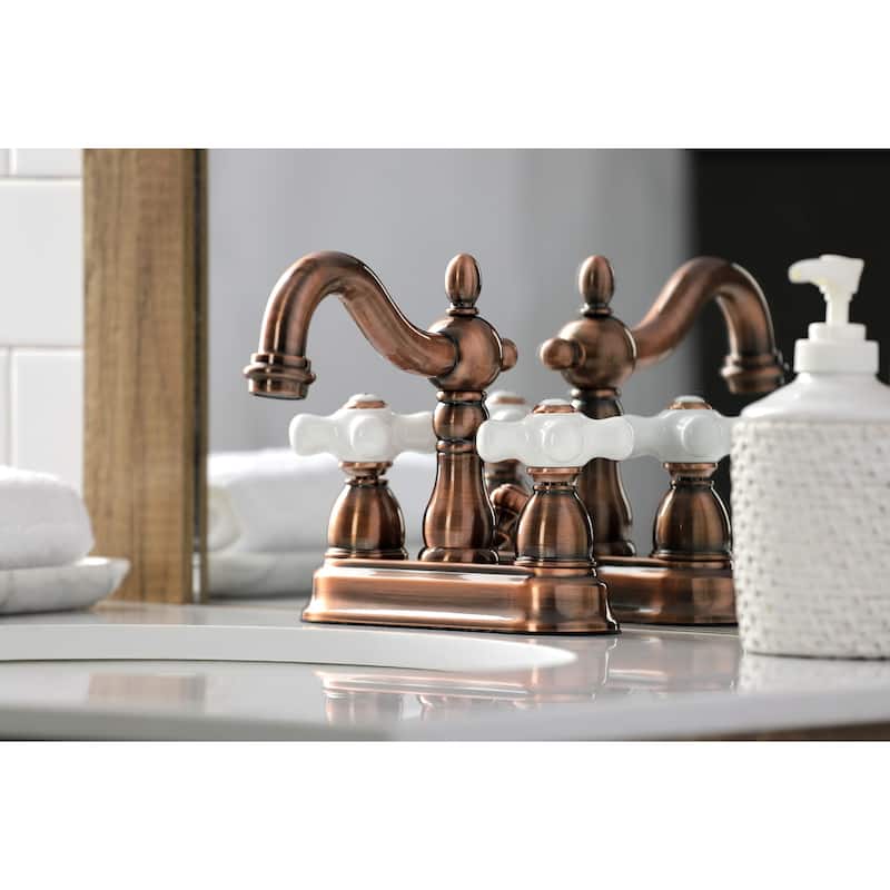 Kingston Brass Heritage Two-Handle 3-Hole Deck Mount 4 in. Centerset Bathroom Faucet - Antique Copper