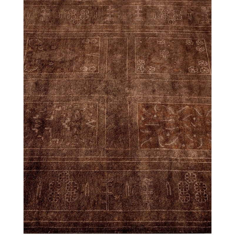 Overton Hand Knotted Wool Vintage Inspired Modern Contemporary Overdyed Brown Area Rug - 3' 0" x 9' 4"