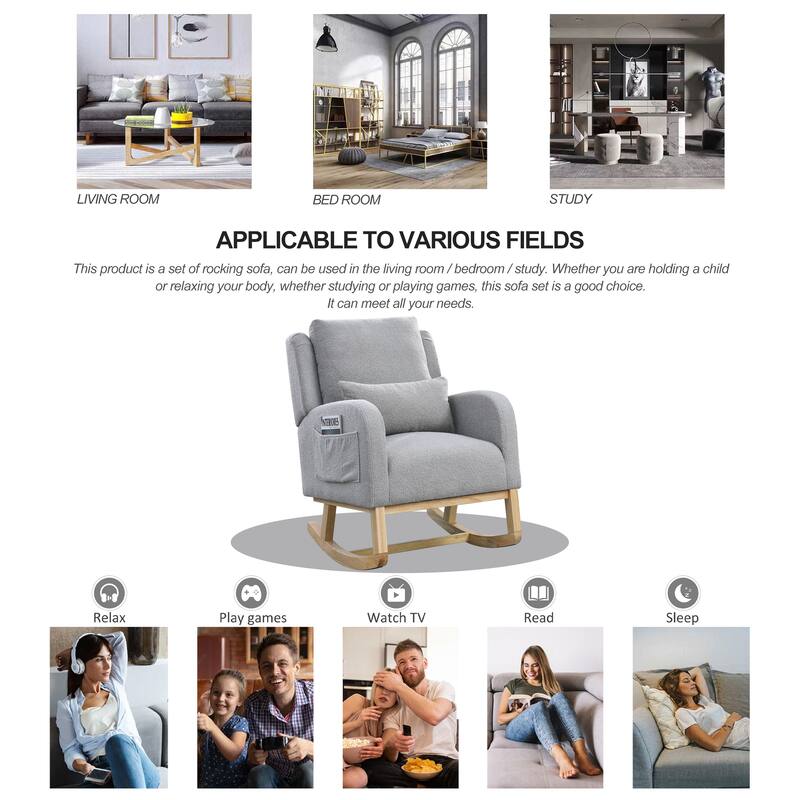 Chichoice Casual Nursery Rocking Chair with One Lumbar Pillow, Two Side Pockets for Living Room Bedroom