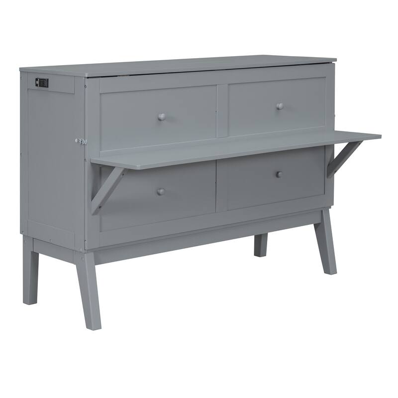 Murphy Bed Platform Bed with USB Port & Removable Shelves On Each Side