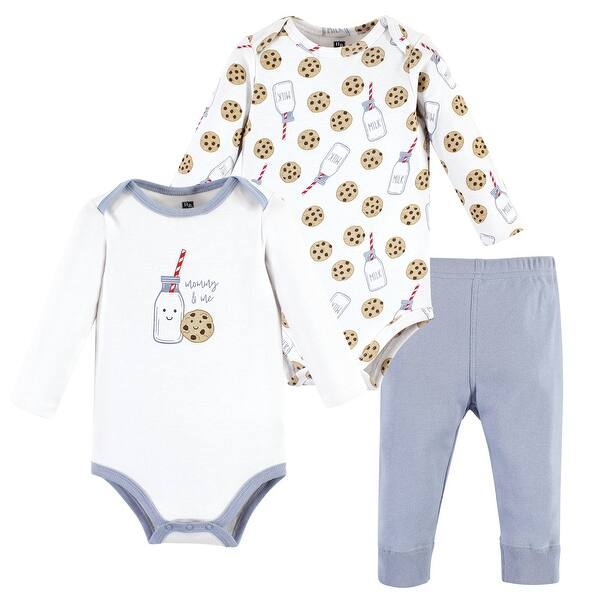 slide 1 of 1, Hudson Baby Long-Sleeve Bodysuits and Pants, Blue Milk Cookies 0-3 Months - Blue Milk Cookies