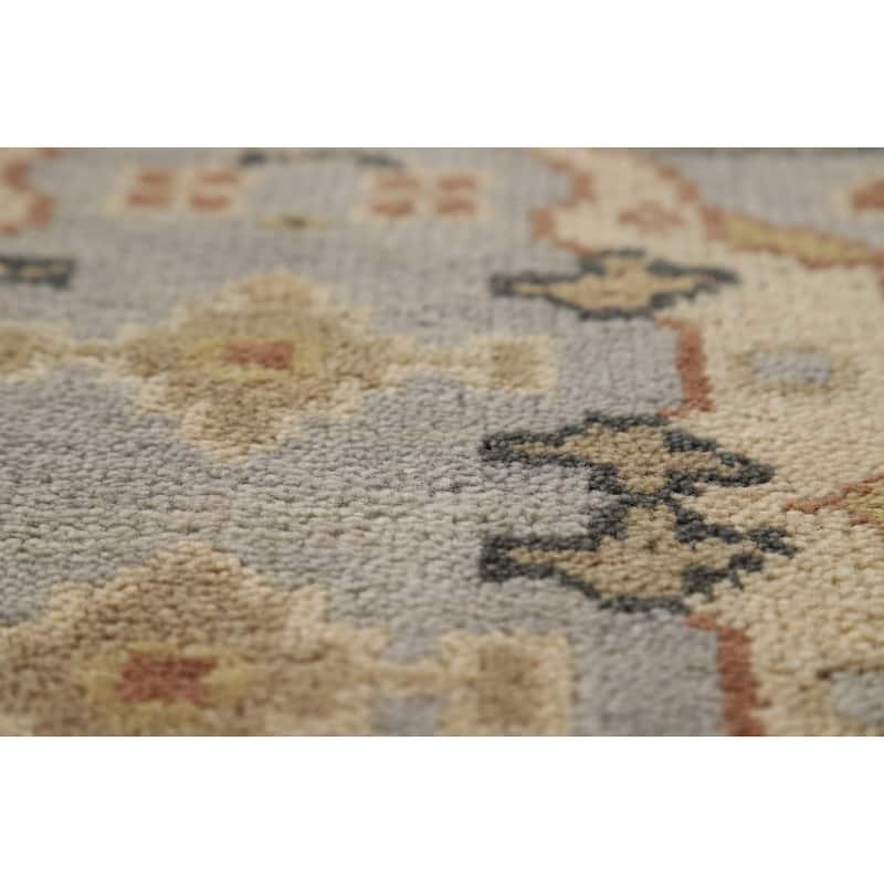 Oushak Indian Runner Rug Handmade Grey Floral Wool Carpet - 2'7"x 9'11"