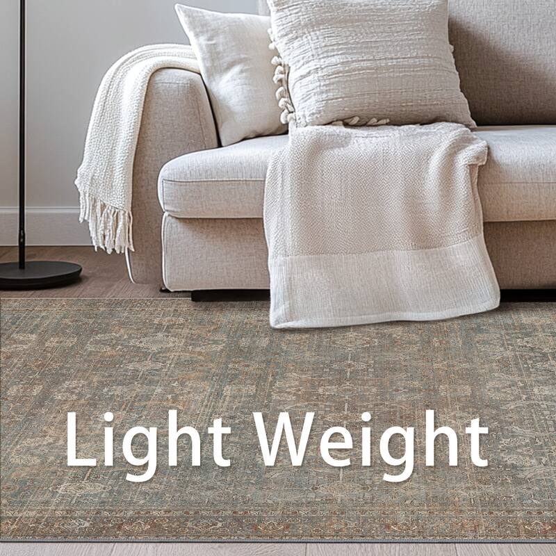 Mcow Grace Muted Floral Low Pile Non-Slip Machine Washable Area Rug