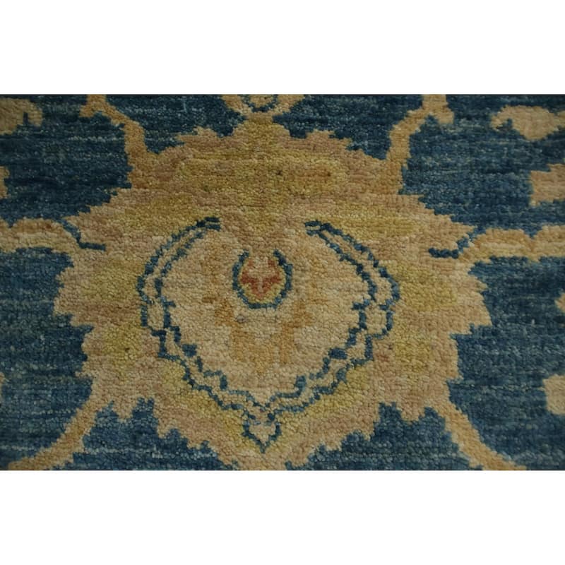 Hand Knotted Oriental 100% Wool Carpet Transitional Floral Navy Blue & Blues Oushak Area Rug - 9' 11'' X 8' 2''