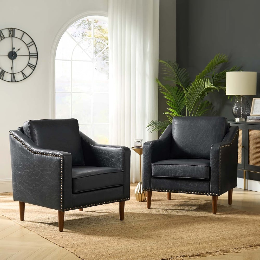 Duarte 29" Transitional Faux Leather Armchair with Sloped Arms Set of 2 by HULALA HOME