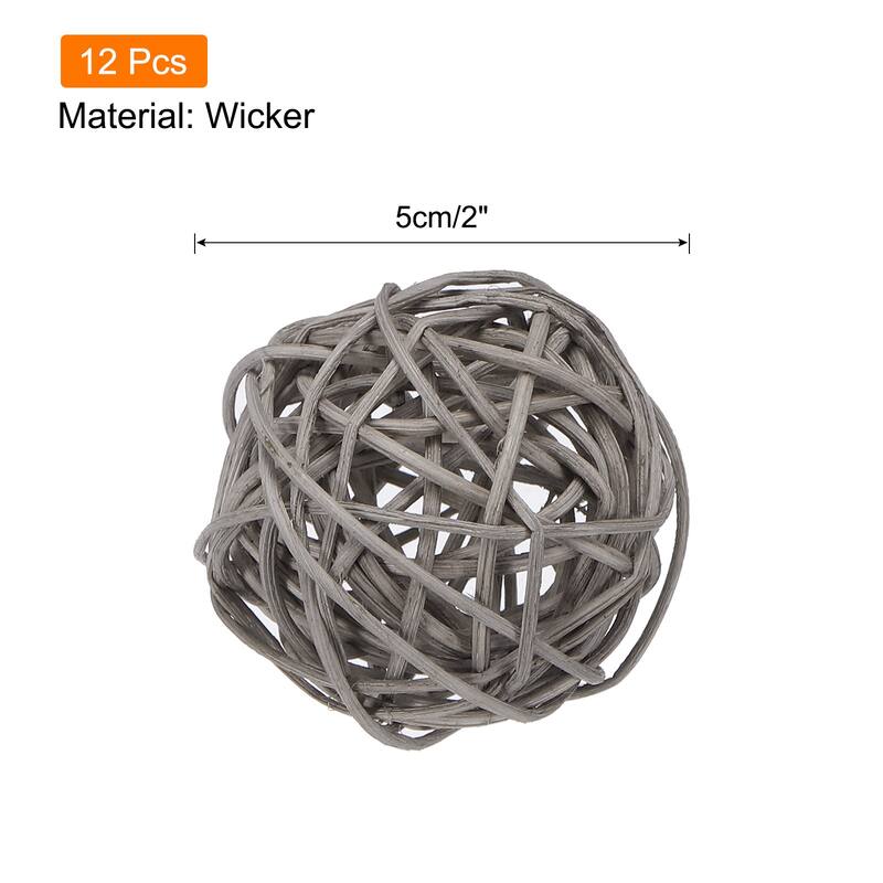 12 Pcs Wicker Rattan Balls 2In for Vase Fillers Party Decorative - Grey