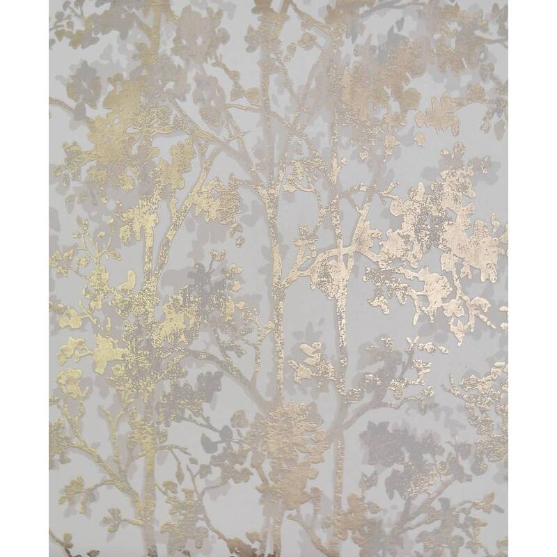 Cooper Shimmering Metallic Foliage 20.8 in x 32.8 ft Wallpaper - 20.8 In. x 32.8 Ft. = 56.9 Sq. Ft. - White/Gold