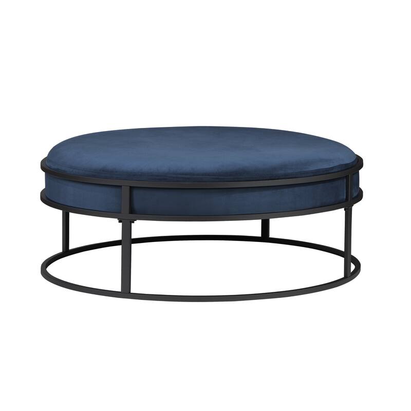 Chista Contemporary Round Fabric Ottoman with Cushion by Furniture of America
