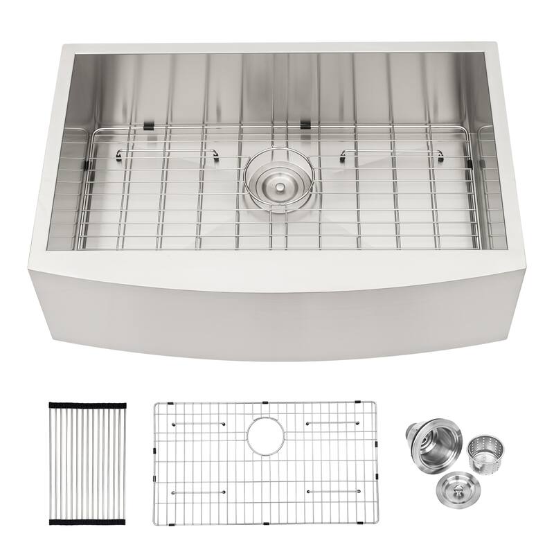 33 Inch Farmhouse 16 gauge Single Bowl Stainless Steel Kitchen Sink in Brushed Nickel - 33'' x 20'' x 9''