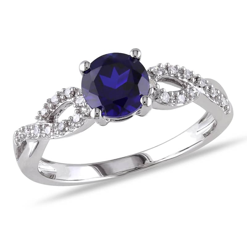 Miadora 10k White Gold Blue Sapphire and 1/10ct TDW Diamond Ring (G-H, I1-I2)