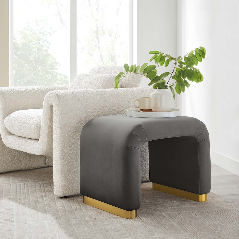 Koda Performance Velvet Waterfall Stool - Brass Storm Gray