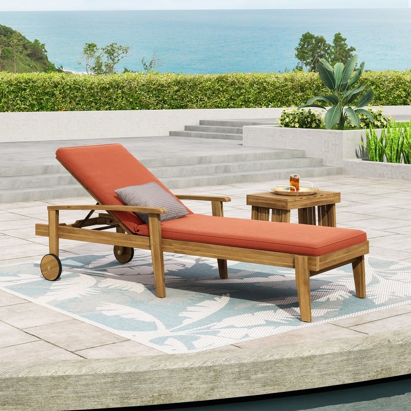 Spruce & Spring Acacia Wood Reclining Chaise Lounge