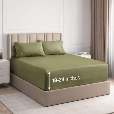 CGK Linens 4 Piece 100% Cotton Inch Extra Deep Pocket Bed Sheet Set