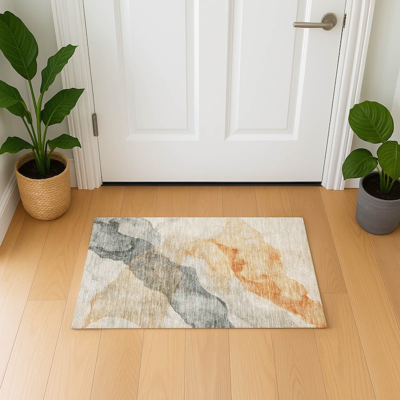 Premium Washable Super Soft Abstract Mayfield Rug - Orange - 1'8" x 2'6"