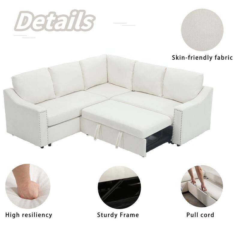 81.5'' L-Shaped 5-Seat Sectional Sofa with Pull-Out Bed and 6 Cushions, Multifunctional Corner Couch for Living Area